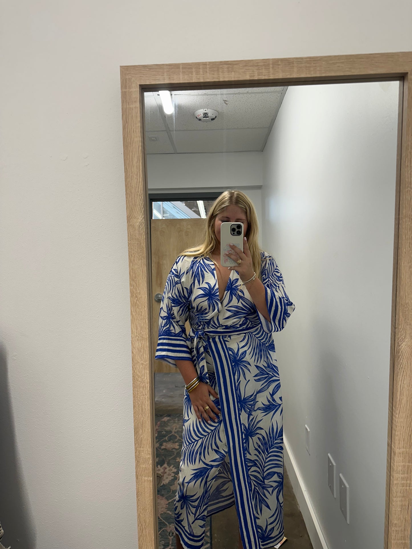 Tropical Blue and White Tie-Front Top