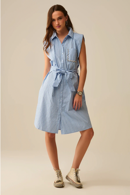 Sleeveless Blue Striped Dress