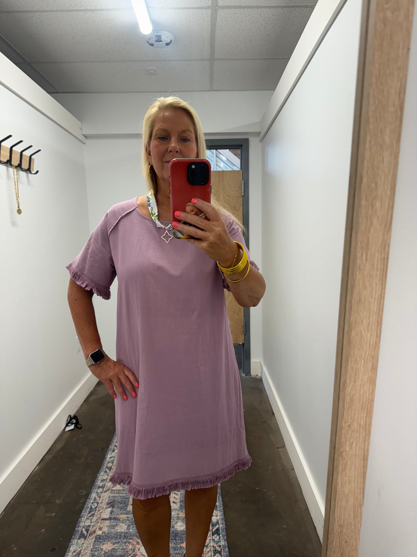 Olivia Short Sleeve Fringe Dress in Plum