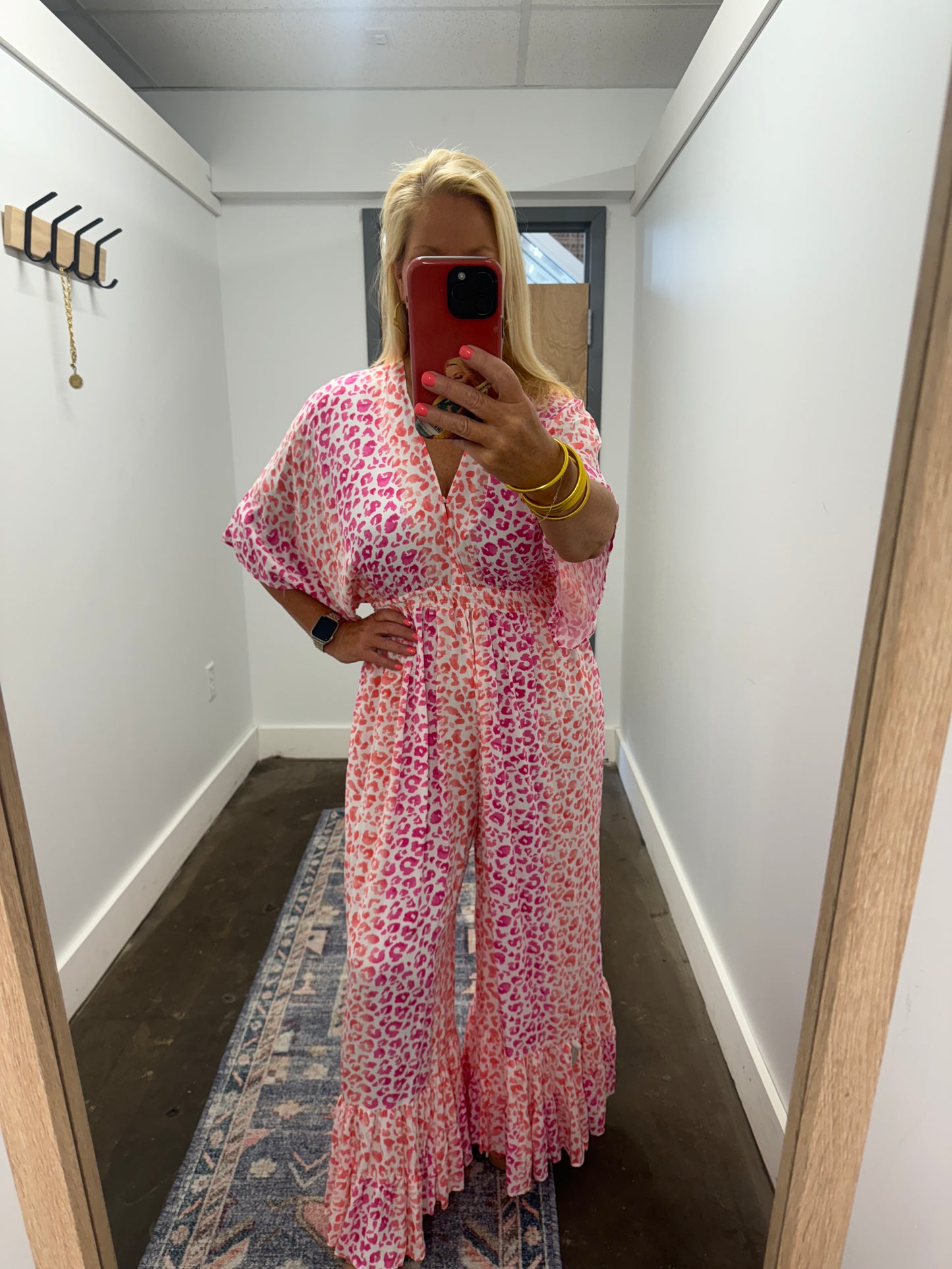 Pink and Orange Leopard Print Jumpsuit
