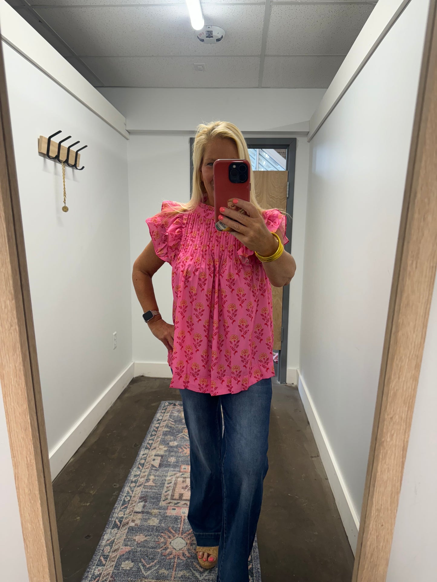 Floral Pleated Ruffle Flutter Sleeve Top