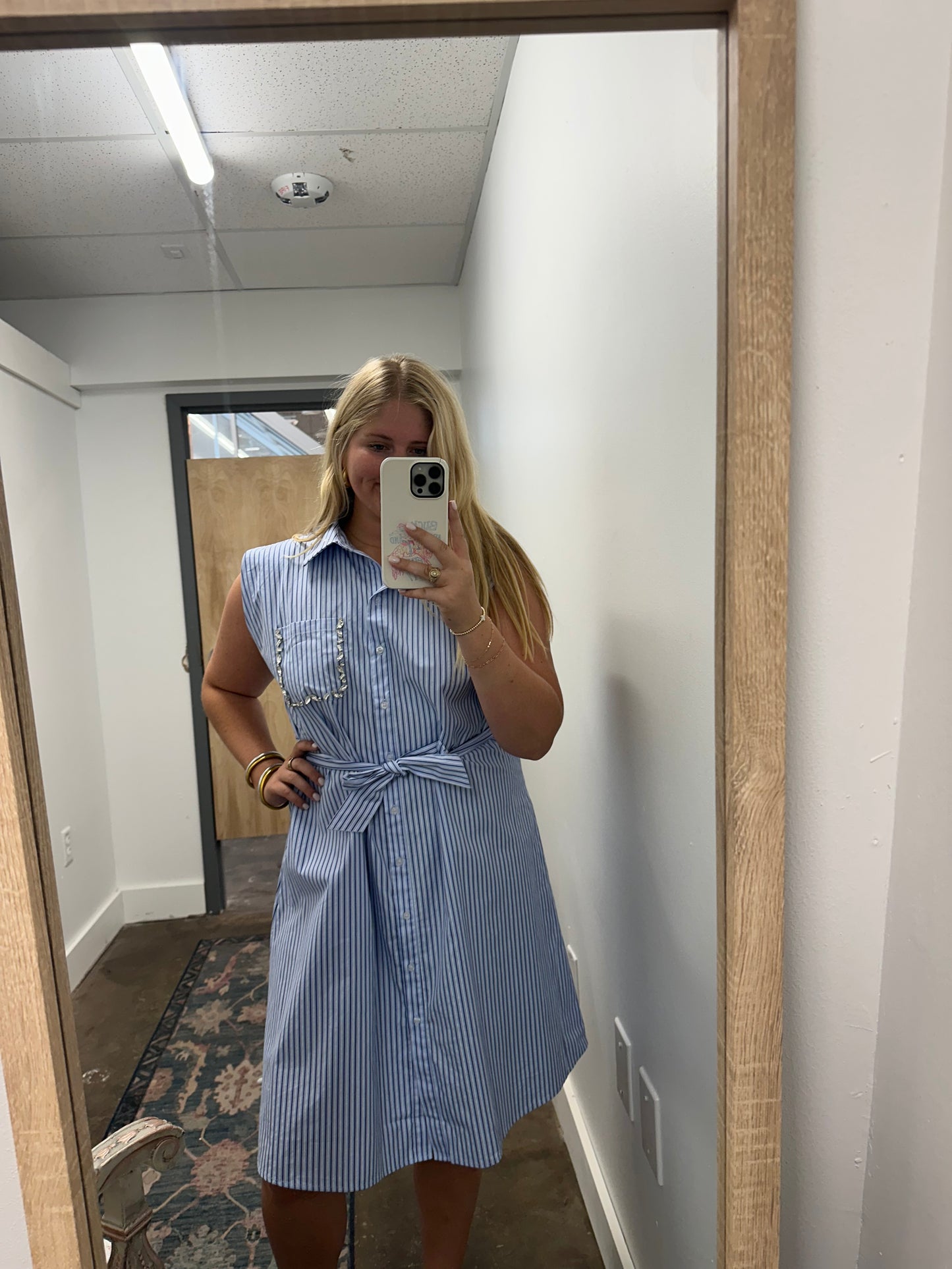 Sleeveless Blue Striped Dress